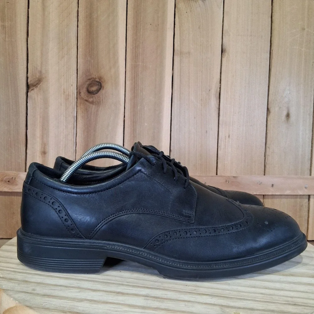 ECCO Lisbon Shoes Mens 9.5‎ 43 EU Black Leather Wingtip Brogue Oxford Comfort